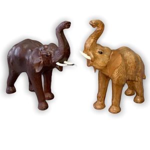 Two vintage Leather Elephant Statues 13”